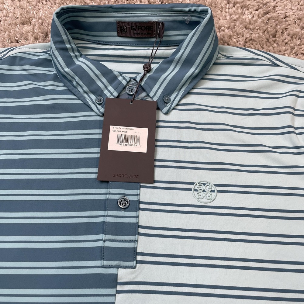 G/FORE Polo Shirt Mens Large Striped Split Graphic Performance Golf G4MF23K004 - Picture 5 of 16